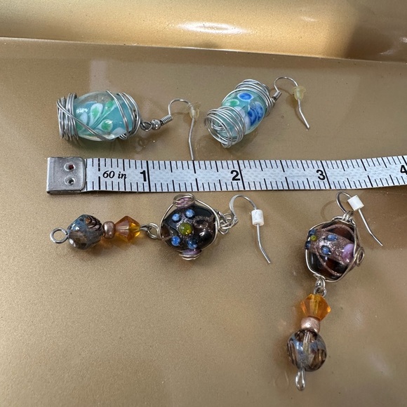 Two pair wire wrapped glass bead earring - Picture 4 of 6